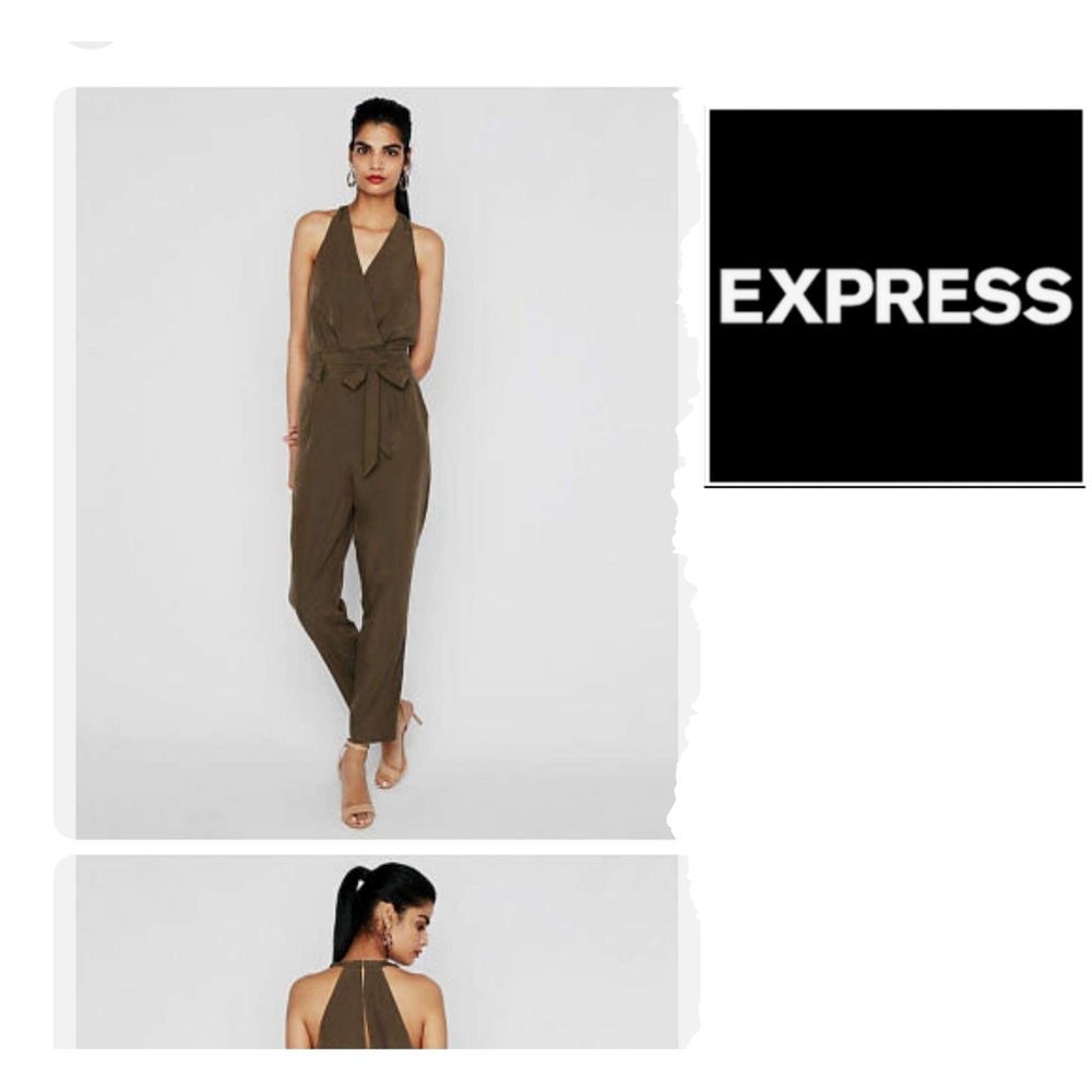 Express Olive Green Jumpsuit Pockets Racerback